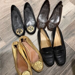 Tory Burch Black, Brown, and Gold Flats and black  Neutralizer loafers, bundle